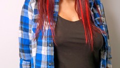 Woman glasses jeans shirts models redheads huge boobs toni