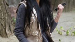 Woman glasses jeans young brunettes sweaters Malina A