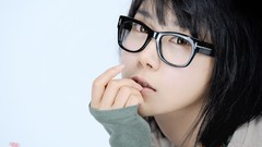 Woman glasses white background asians short hair Korean girls 