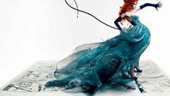 Woman gloves fashion redheads pages illustrations blue dress 