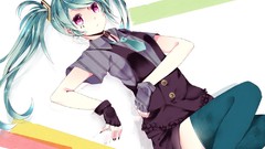 Woman gloves long hair hatsune miku vocaloid nail polish 