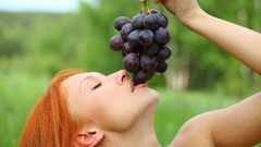 Woman grapes closed eyes models orange hair Met-Art magazine 