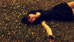 Woman grass black dress