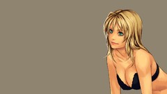 Woman gray background navel blondes long hair anime girls 