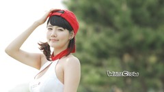 Woman green background asians long hair white dress models 