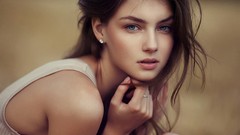 Woman green eyes brunettes models vika levina upscaled