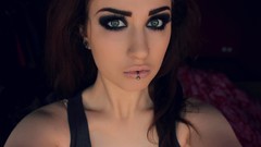 Woman green eyes brunettes piercings Lolina Green