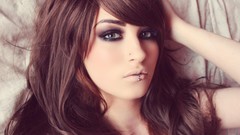 Woman green eyes brunettes piercings Lolina Green