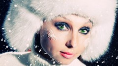 Woman green eyes white clothes russian hats