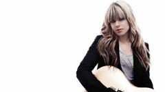 Woman guitars blondes bangs Simple Background Orianthi