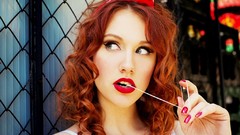 Woman gum red lipstick redheads