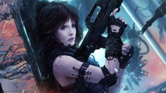 Woman Guns science fiction concept art Marek Okon