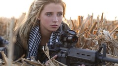Woman Guns sight fields blondes scarfs lying down ar-15 girls 