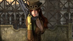 Woman Guns steampunk corset redheads cleavage top hat Miss 