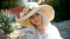 Woman hats blondes sunlight white dress models Breath Takers 