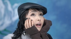 Woman hats blue background asians models black hair Korean Kang 