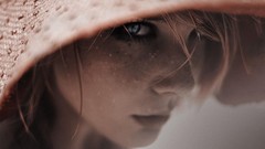 Woman hats blue eyes bangs models depth of field Angelika 