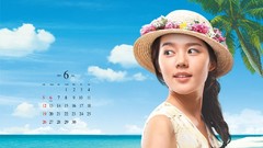Woman hats Calendar Beaches asians long hair brunettes black 