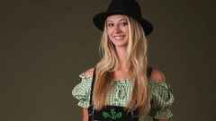 Woman hats clothes blondes smiling models boobs natural boobs 