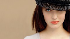 Woman hats faces Actress blue eyes Eva Green Simple Background 