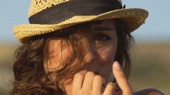 Woman hats faces brunettes models Femjoy magazine hair in face 