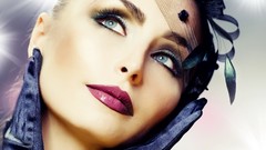 Woman hats gloves blue eyes funeral