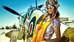 Woman hats military pilot vintage sunglasses brunettes Spitfire