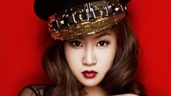 Woman hats rings red background faces lipstick asians long hair 