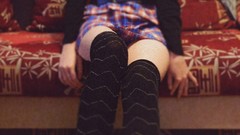 Woman Headless legs stockings couch black stockings body parts