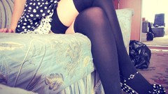 Woman Headless legs stockings couch black stockings polka dots 
