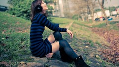 Woman headphones asians brunettes earmuffs Mikako Zhang Kaijie