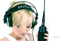 Woman headphones blondes akg microphones alexandra stan 