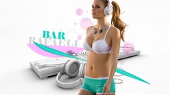 Woman headphones blondes lingerie models bikini bar refaeli 