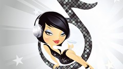 Woman headphones vectors musical notes