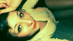 Woman hello green eyes brunettes looking up Sarah Elizabeth