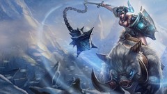 Woman horns shield helmets League of Legends artwork video 