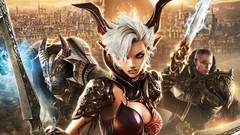 Woman horns Warriors white hair Swords artwork video games 