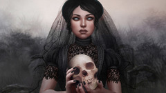 Woman horror skulls digital