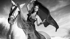 Woman Horses monochrome skyscapes