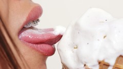 Woman ice cream brunettes braces mia X-Art magazine