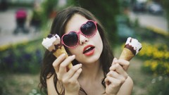 Woman ice cream sunglasses brunettes Sweet Ice Cream