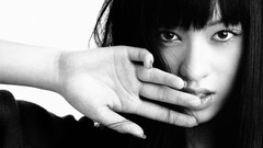 Woman Japanese faces Actress asians singers bangs grayscale 