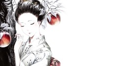 Woman Japanese white background asians artwork Simple 