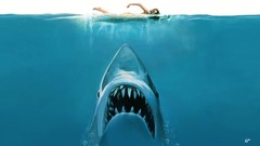 Woman Jaws underwater Sharks swimming nude artwork