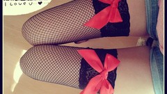 Woman jeans bows stockings fishnet stockings body parts jeans 