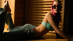 Woman jeans feet bra