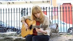 Woman jeans guitars outdoors blondes blue eyes singers Lucy Rose