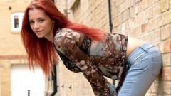 Woman jeans redheads Ariel Piper Fawn blue jeans