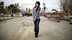 Woman jeans roads brunettes models black hair Breana Rich