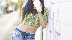 Woman jeans urban outdoors brunettes girls with glasses Dani 